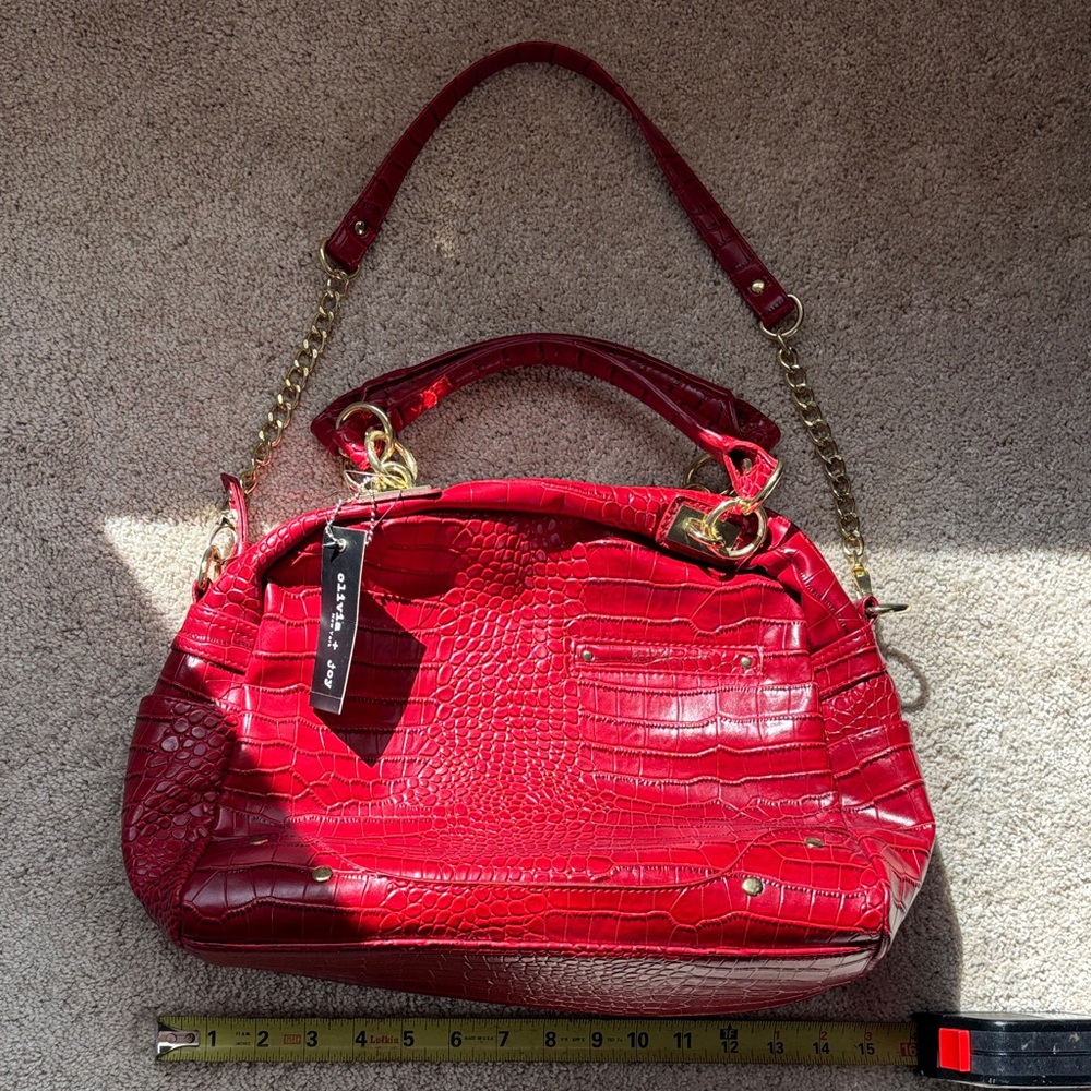 Y2K Olivia + Joy Red Alligator Print Handbag Gold Hardware Purse NWT